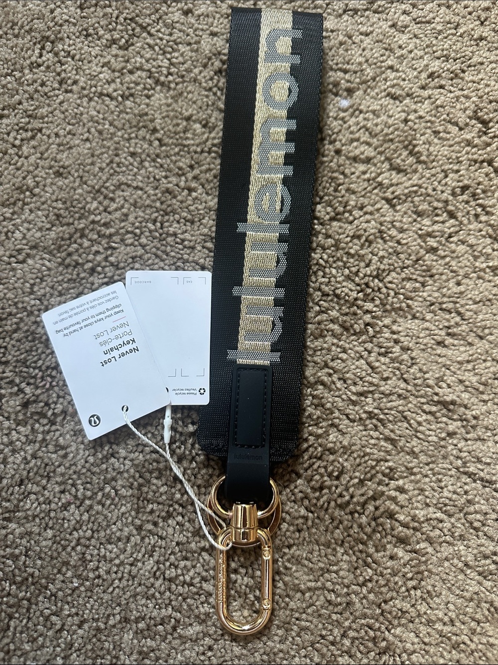 lululemon athletica Black and Gold Branded Key Strap